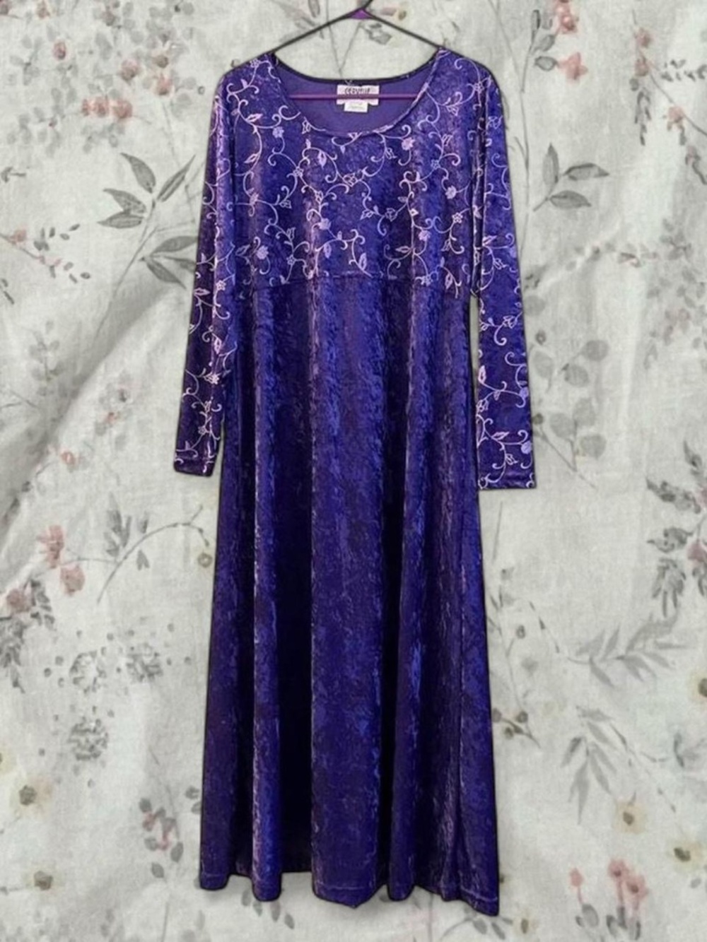 Vintage 90s Whimsigoth Dress Purple Crushed Velvet Maxi Burnout Goth